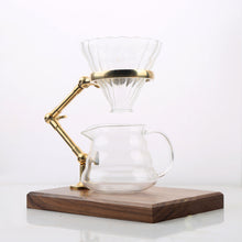 Bamboo Copper Coffee Drip Pour-over Mount Wooden Base Adjustable Height