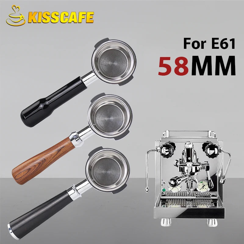 58MM Bottomless Portafilter For E61 EXPOBAR Gemilai Two Ears With 2 Cups Filter Basket Coffee Accessories Espresso Maker Barista