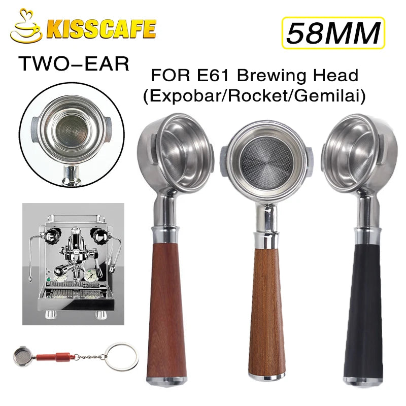 58MM Bottomless Portafilter For E61 EXPOBAR Gemilai Two Ears With 2 Cups Filter Basket Coffee Accessories Espresso Maker Barista