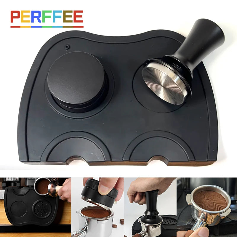 51mm 53mm 58mm Espresso Tamper Barista Coffee Tamper Kit Coffee Distributor and Coffee Tamper Mat Spring Stainless Steel Tampers
