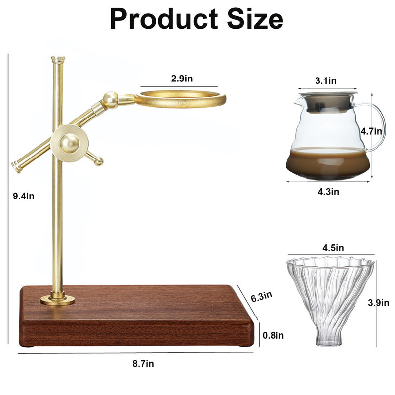 Japanese Drip Coffee Maker Set with Stainless Steel Stand 600ML Glass Carafe with Glass Coffee Dripper/Filter Drip Coffee Maker Set