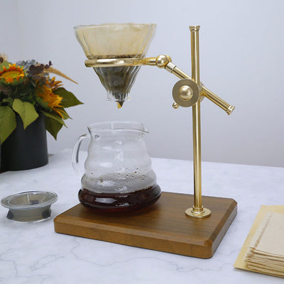 Japanese Drip Coffee Maker Set with Stainless Steel Stand 600ML Glass Carafe with Glass Coffee Dripper/Filter Drip Coffee Maker Set
