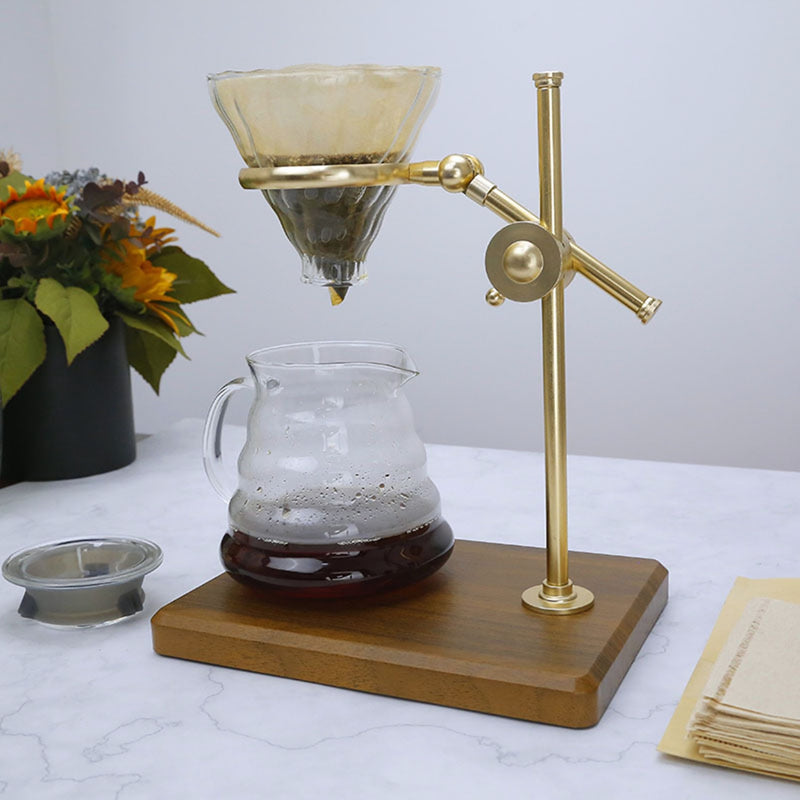 Japanese Drip Coffee Maker Set with Stainless Steel Stand 600ML Glass Carafe with Glass Coffee Dripper/Filter Drip Coffee Maker Set