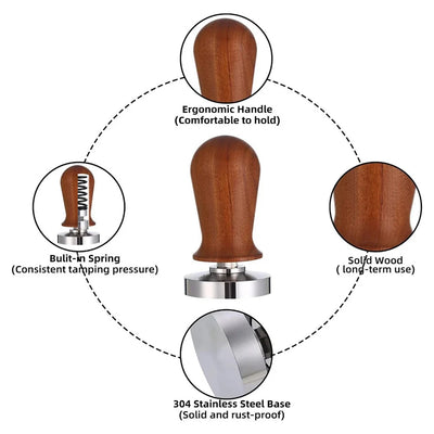 51/53/58m Coffee Tamper Espresso Distribution Coffee Distributor Leveler 30lbs Pressure Tamper Stainless Steel Flat Bottom