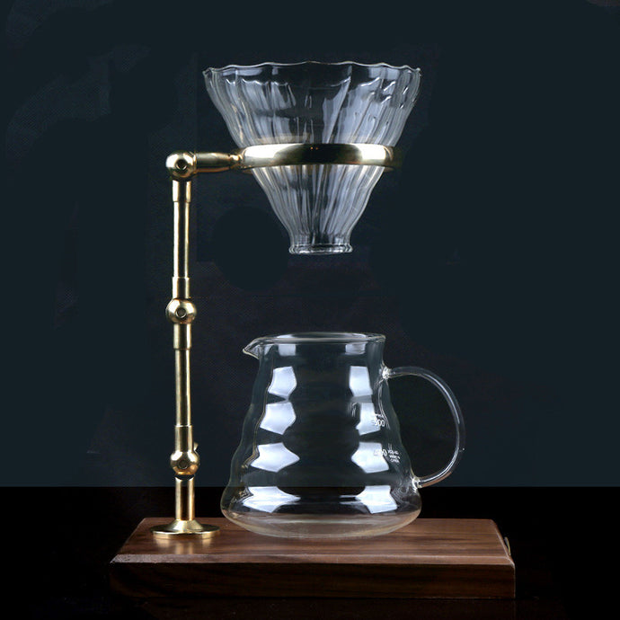 Bamboo Copper Coffee Drip Pour-over Mount Wooden Base Adjustable Height