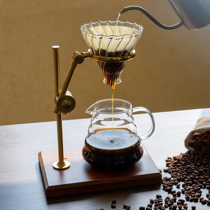Japanese Drip Coffee Maker Set with Stainless Steel Stand 600ML Glass Carafe with Glass Coffee Dripper/Filter Drip Coffee Maker Set